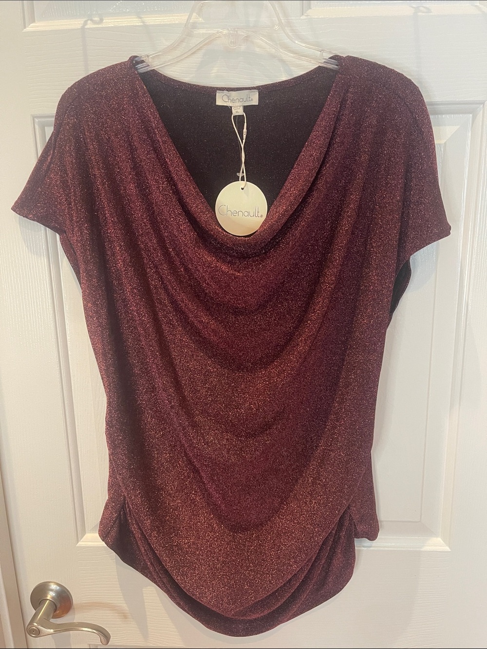 Chenault Sparkle Burgundy Cowl Neck Blouse XL